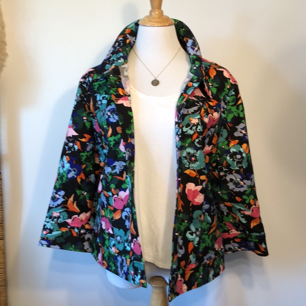 DIVA-by Dana Buchman Black,Pink & Green Floral Cotton Blend Jacket-X-Lar…